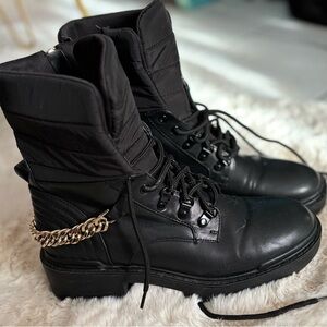 Nine West Black Combat Boots with Gold Chain